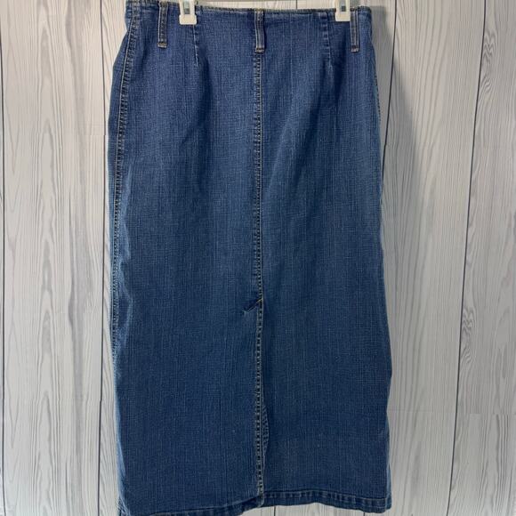 Vintage Y2K 2000s Faded Glory Stretch Back Slit Denim Maxi Skirt Pocket Size 10 - Picture 6 of 9